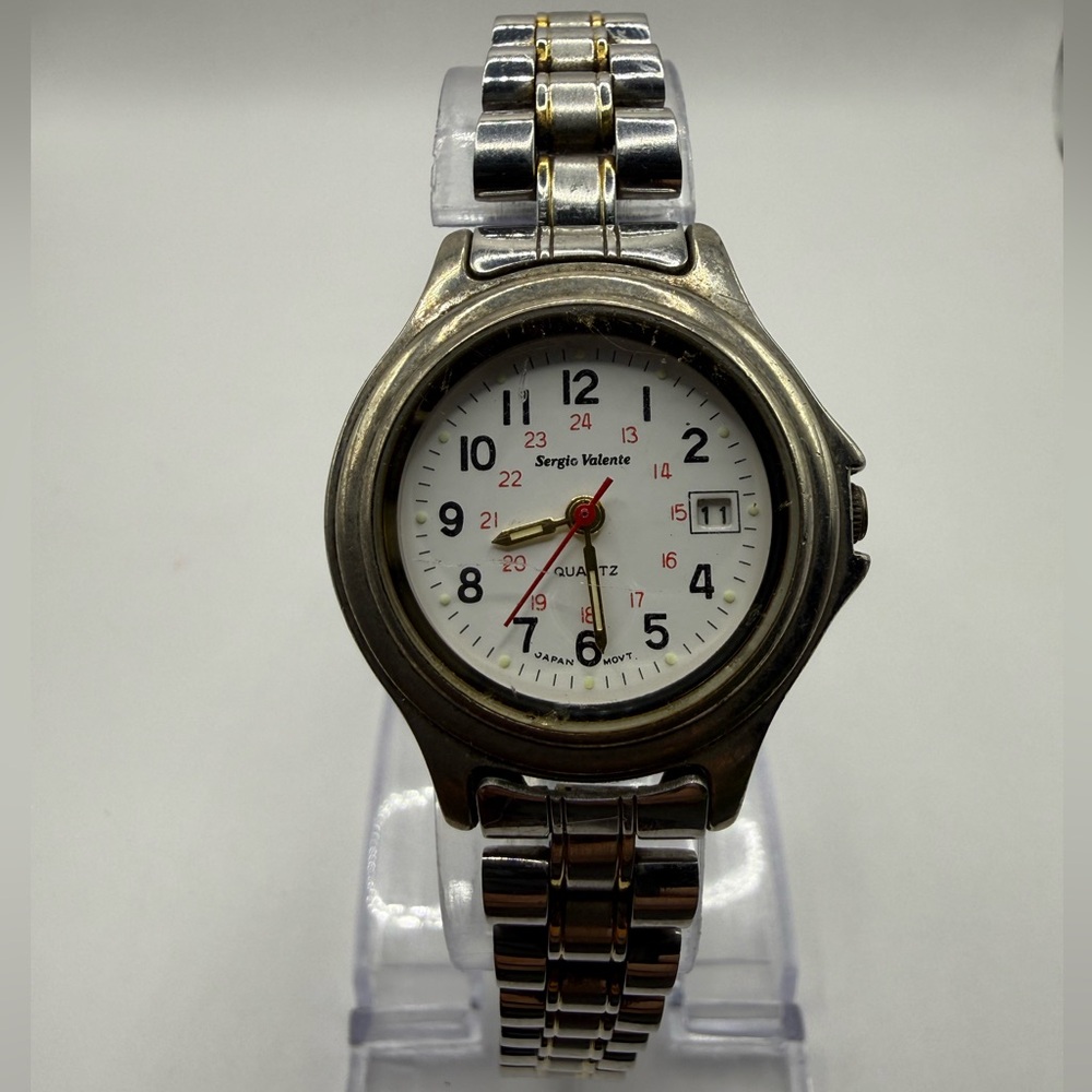 Vintage Sergio Valente Two-Tone Silver Gold Watch (New Battery) Day-Date